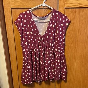 Burgundy and White Polka Dot Blouse